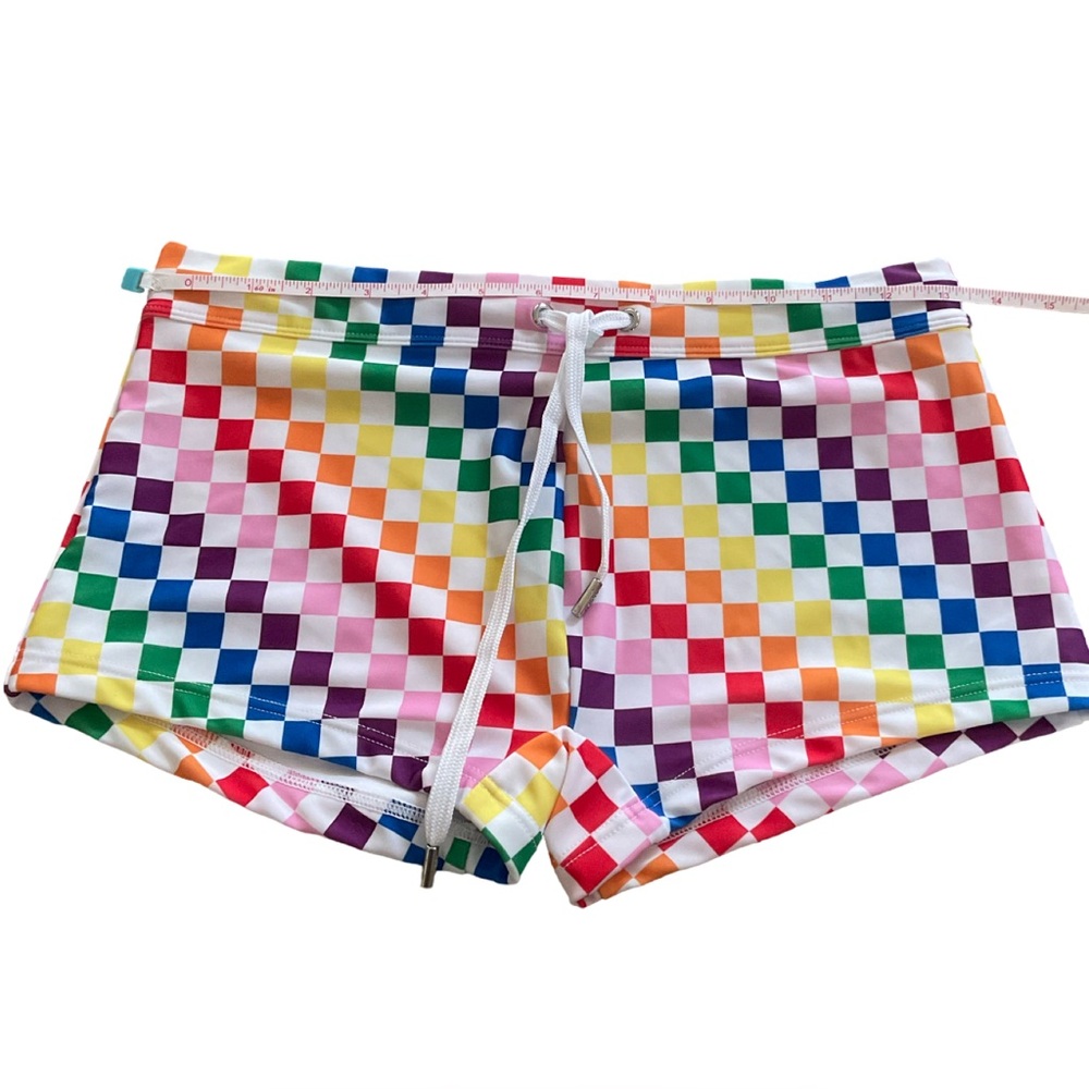 2(X)ist Swim Rainbow Checkered Swim Brief Shorts drawstring trunks Medium pride - Picture 4 of 7